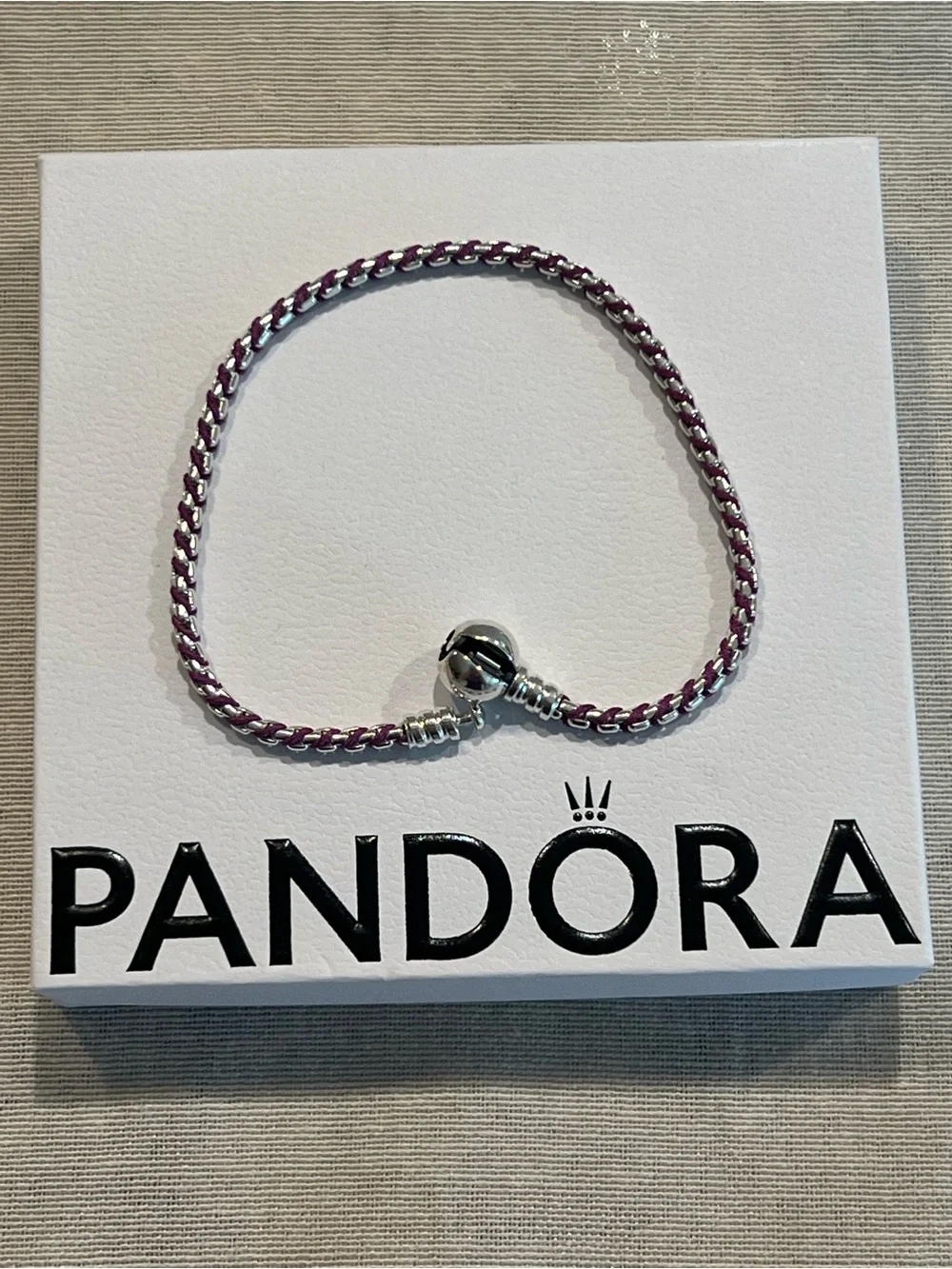 Pandora Purple Cord Box Chain Bracelet
